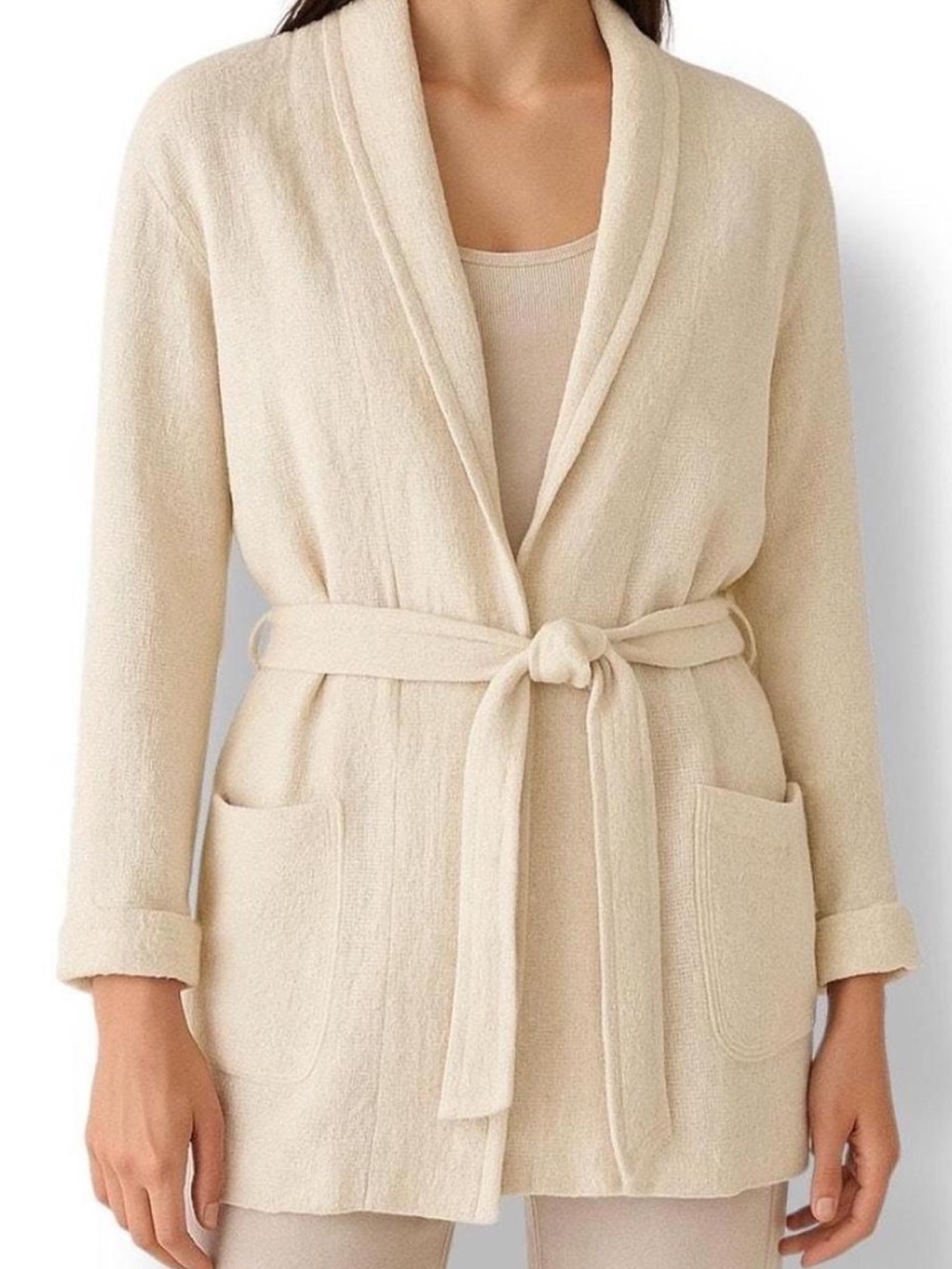 NWT $280 Massimo Dutti 100% Linen Cream Shawl Collar Cardigan Small Beltless